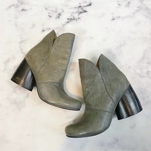 Colleen Cordero Gray Chunky Heel Leather Booties